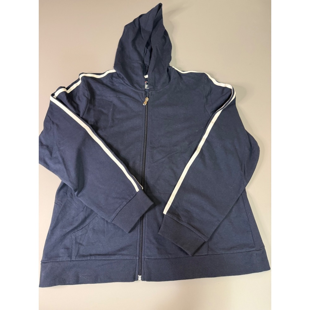 St Johns Bay Active Woman Navy Blue Full Zip Hoodie Stripe Sleeve 1X